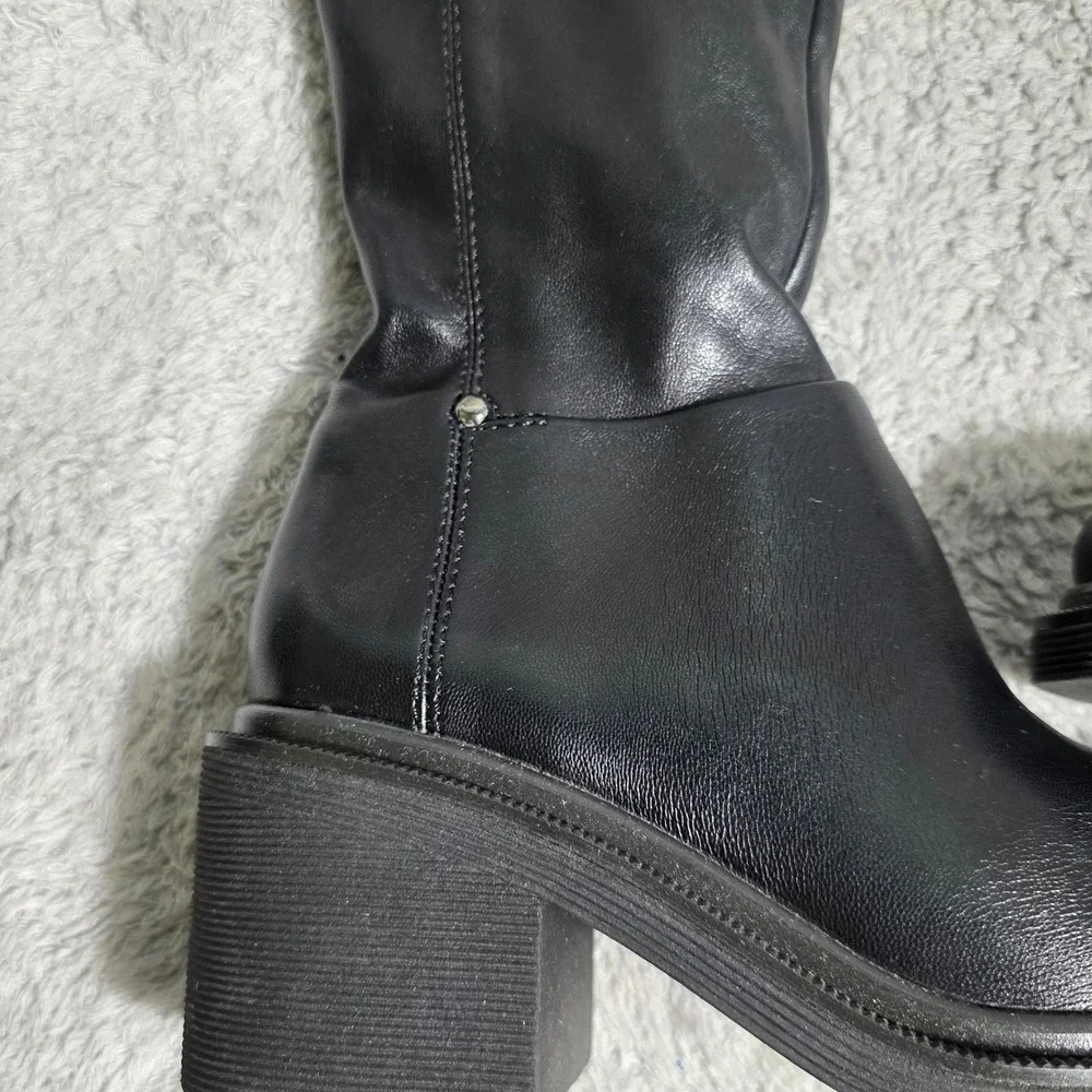 Franco Sarto Womens Kelly Black Over‎ The Knee Block Heel Boots 5M NEW